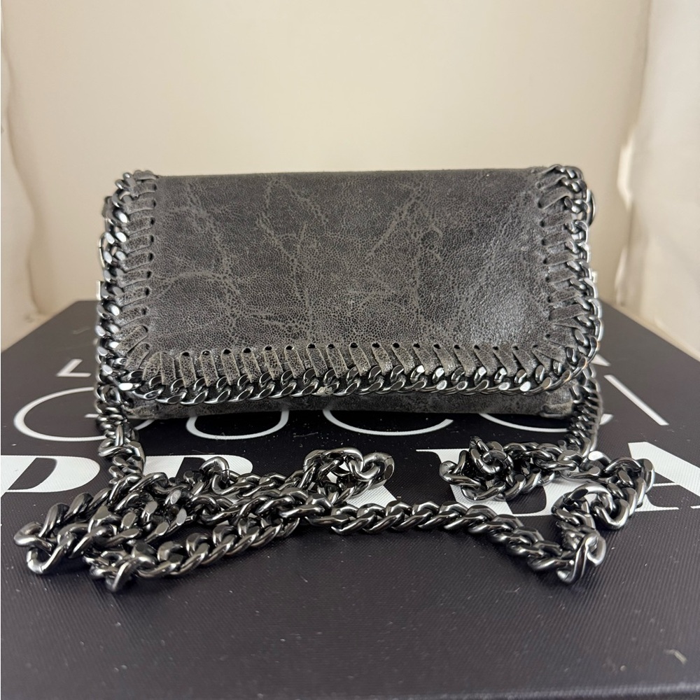 Black Textured Clutch with Chain Detail